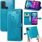 Voor Doogee X96 Pro Mandala Bloem Reliëf Horizontale Flip Lederen Case met Houder & Drie Kaartsleuven & Portemonnee & Lanyard (Blauw)