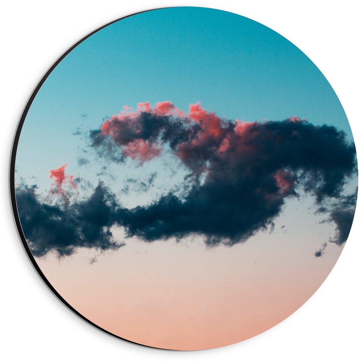 KuijsFotoprint Dibond Wandcirkel - Wolken bij Roze/Blauwe Lucht - 20x20cm Foto op Aluminium Wandcirkel (met ophangsysteem)