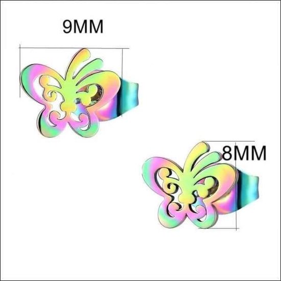 Aramat jewels ® - Regenboog zweerknopjes vlinder oorbellen chirurgisch staal 9x8mm