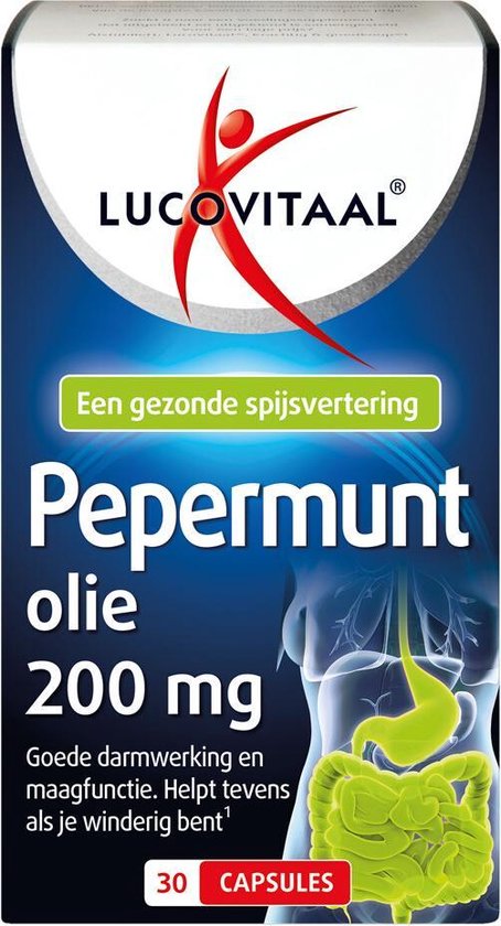 Lucovitaal Pepermuntolie 200 mg, 30 Capsules, Maagsapresistent, Geen Zout of Suiker Toegevoegd, Voedingssupplement voor Volwassenen