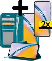 Hoesje Geschikt voor OnePlus Nord 2 Hoesje Book Case Hoes Wallet Cover Met 2x Screenprotector - Hoes Geschikt voor OnePlus Nord 2 Hoesje Bookcase Hoes - Turquoise