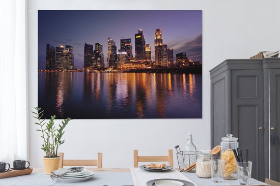 Canvas schilderij 150x100 cm - Wanddecoratie Singapore - Skyline - Water - Muurdecoratie woonkamer - Slaapkamer decoratie - Kamer accessoires - Schilderijen op canvas