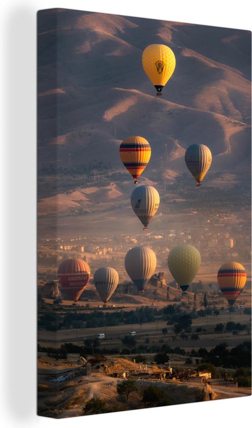 Canvas Schilderij Luchtballon - Zon - Natuur - Turkije - 40x60 cm - Wanddecoratie