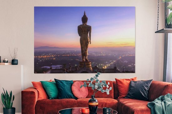 Statue de Bouddha en or dans le temple de Khao Noi à Bangkok 180x120 cm - Tirage photo sur Toile (Décoration murale salon / chambre) / Villes asiatiques Peintures sur toile XXL / Groot format!