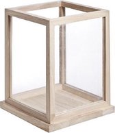 Windlicht - Tafellamp - Kaarsenhouder - Lantaarn - Hout Glas - 26x26x32cm