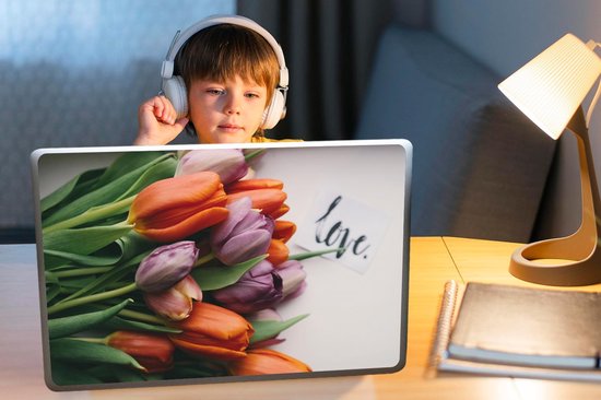 Sticker ordinateur portable - 17,3 pouces - Fleurs - Tulipes - Citation