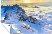 Muurdecoratie Alpen - Berg - Wolken - Zon - 180x120 cm - Tuinposter - Tuindoek - Buitenposter