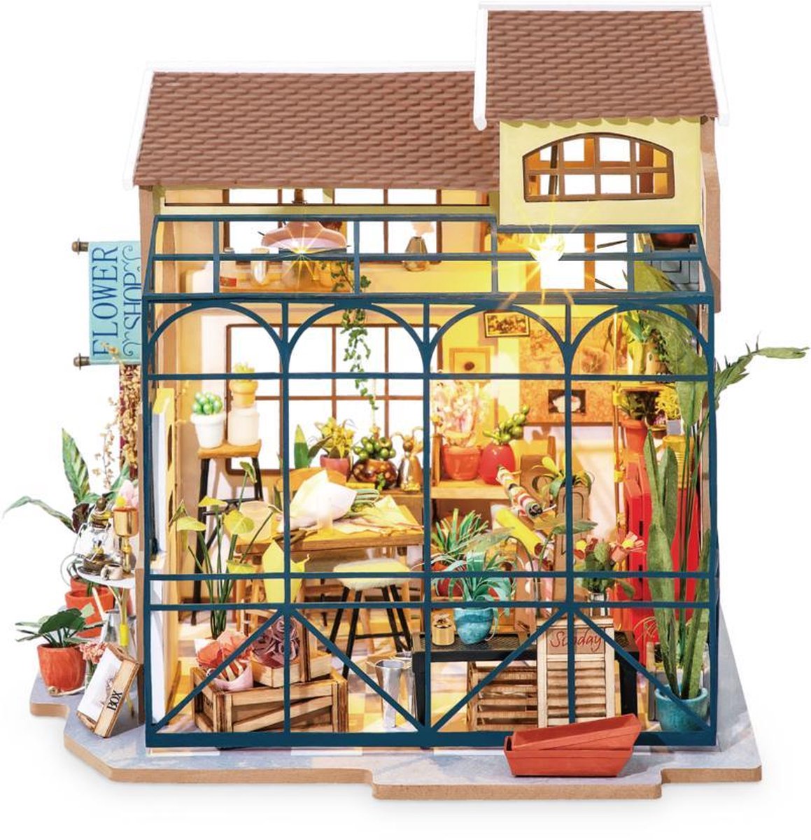 Robotime DIY, Speelgoed Cadeau Modelbouw, Speelgoed Cadeau pakket Emily's bloemenwinkel met verlichting (DG145) 172 x 195 184 mm — afbeelding 6