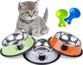 Katten Voerbak - Zinaps Cat Feeding Bowl, Set van 3, roestvrijstalen antislip kat kom, kat kom set, voeding kom kat, watervoeding kom (WK 02129)