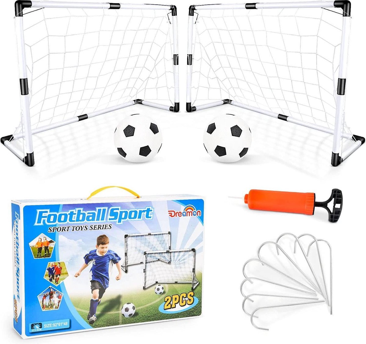 Voetbaldoel - Zinaps Children's Set van 2 voetbaldoelen met voetbal, mini-doelen en pomp - interactieve en leuke sportspeeltje voor binnen en buiten (WK 02128)