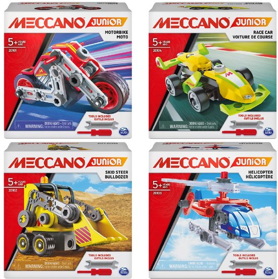 Meccano - MES PREMIÈRES CONSTRUCTIONS JUNIOR - Voiture de course, Moto,  Hélicoptère ou