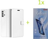 Samsung Galaxy A32 4G - Bookcase Wit - portemonee hoesje met 1 stuk Glas Screen protector