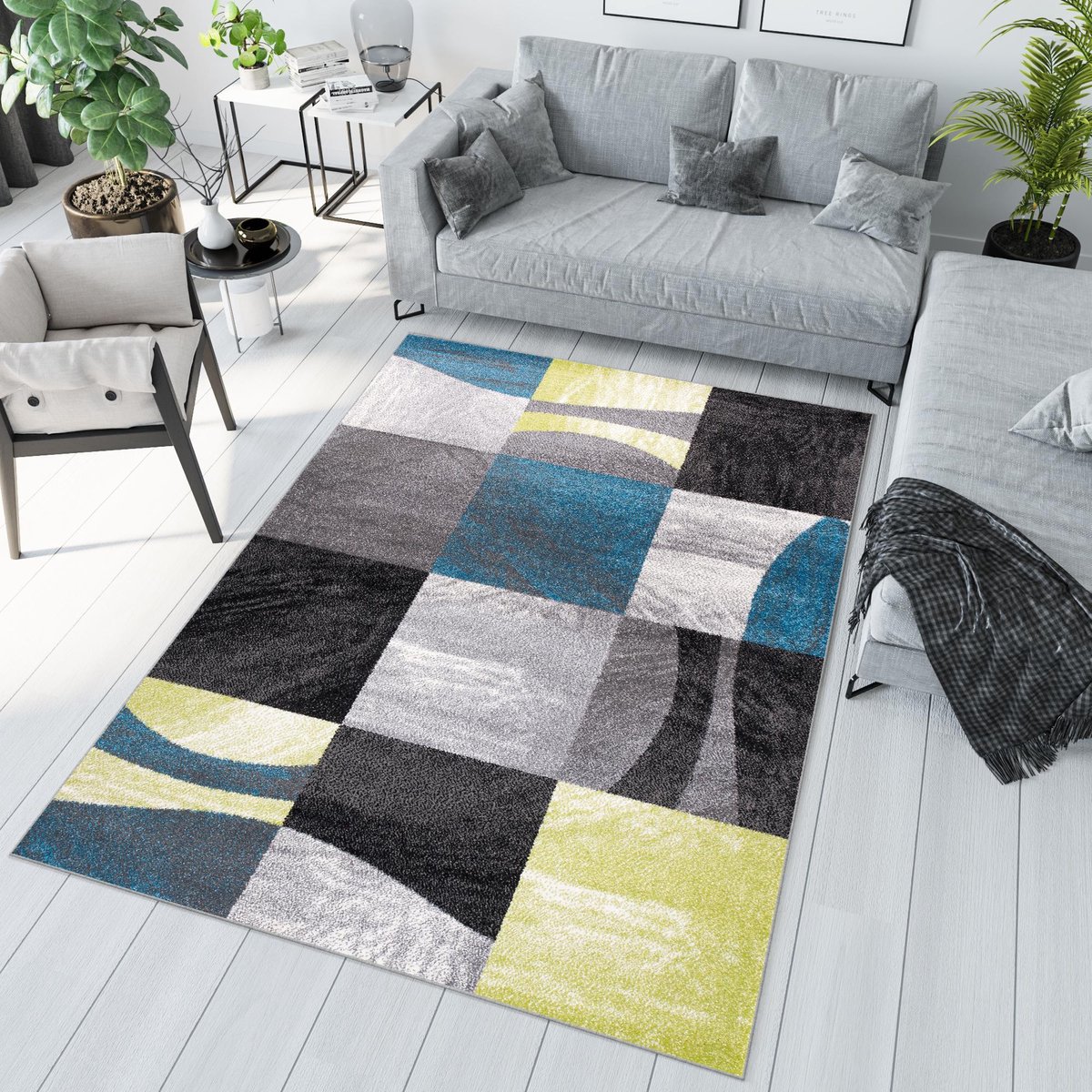 Tapiso Jawa Vloerkleed Grijs Groen Blauw Woonkamer Tapijt Maat- 200x290 Grijs Geel 3
