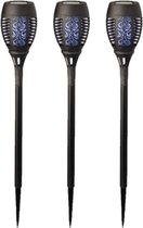 Set van 3x stuks halloween horror decoratie solar LED vlam gekleurd tuinfakkel zwart 49 cm - Tuinverlichting/thema feestversiering
