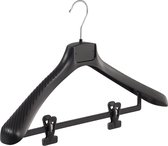 De Kledinghanger Gigant - 40 x Mantel / kostuumhanger kunststof zwart met schouderverbreding en anti-slip knijpers, 48 cm