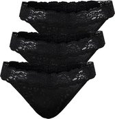 Pieces strings 3-pack - Lace Thong - S - Zwart