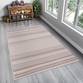 Tapiso Floorlux Vloerkleed Woonkamer Slaapkamer Lichtgrijs Beige Lijnen Interieur Design Modern Duurzaam Hoogwaardig Tapijt Maat - 80x150