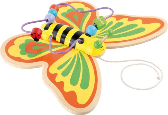 Trek figuur en kralenspiraal - vlinder - Houten speelgoed vanaf 1 jaar