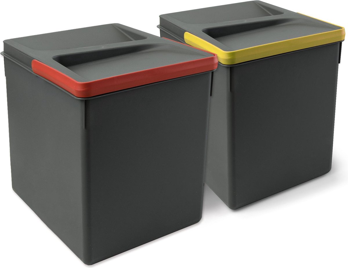 Emuca Recyclingcontainers voor keukenlade, hoogte 266 mm, 2x15L, Actraciet grijs