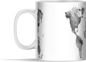 Mok - Wereldkaart - Aquarel - Grijstinten - 350 ml - Beker