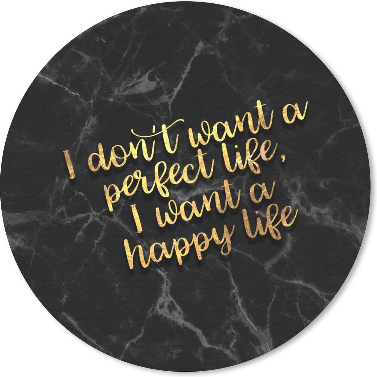 Muismat rond 30x30 cm - Mousepad Quotes - Happy - Goud - Marmer print - Ronde muismatten