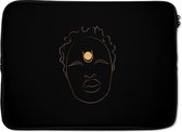 Laptophoes 14 inch - Vrouw - Line art - Goud - Zwart - Laptop sleeve - Binnenmaat 34x23,5 cm - Zwarte achterkant