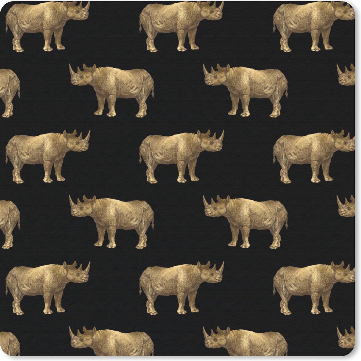 Muismat - Mousepad - Patronen - Neushoorn - Goud - Zwart - 30x30 cm - Muismatten