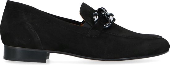 Manfield - Dames - Zwarte suède loafers met chain - Maat 38