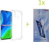Huawei P Smart 2020 - Anti Shock Silicone Bumper Hoesje - Transparant + 1X Tempered Glass Screenprotector