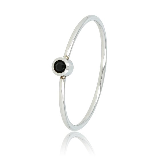 Bague fine avec pierre de zircone noire, en bel acier inoxydable permanent