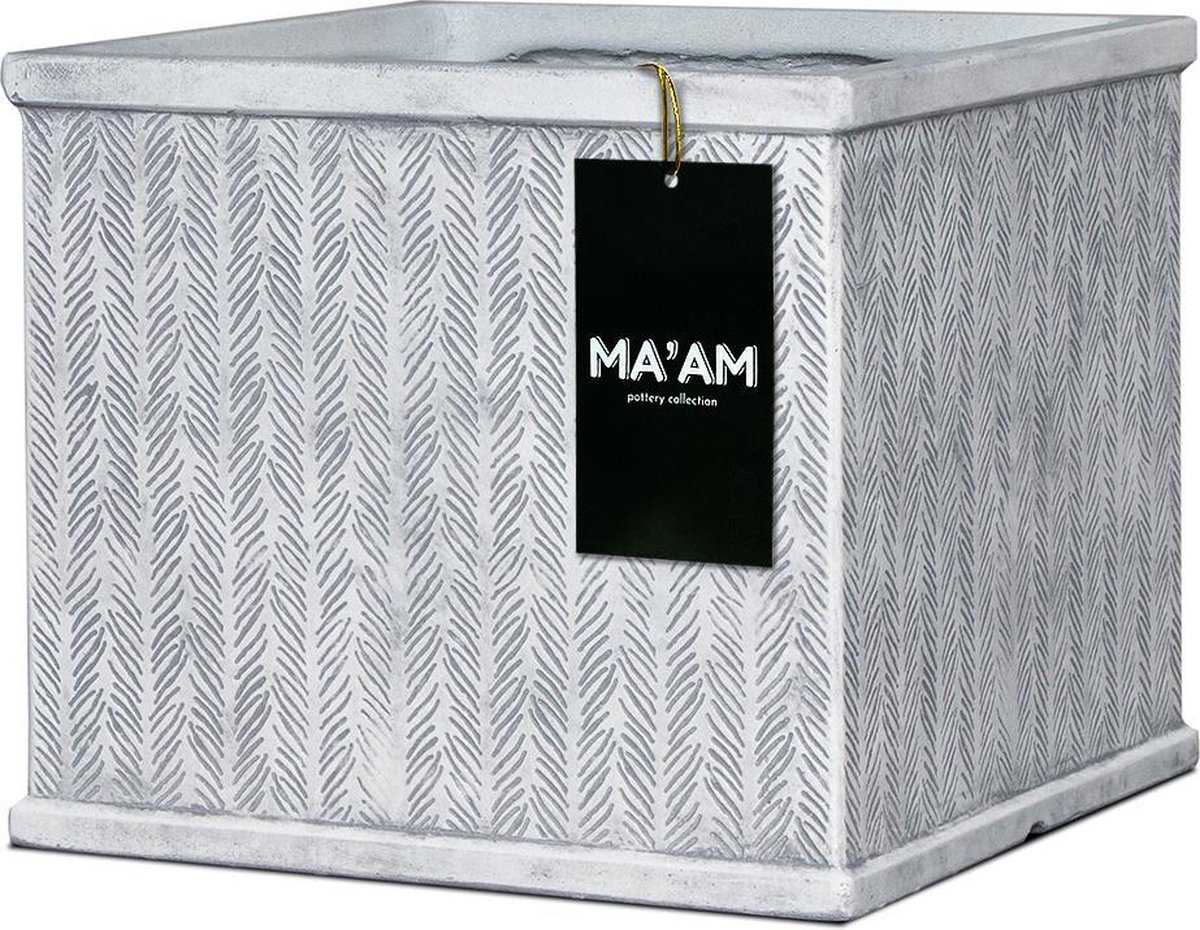 MA'AM Ivy - Plantenbak - L36xH31 - Wit - Vorstbestendig - afwateringsgat - trendy visgraat design - vierkante bloembak