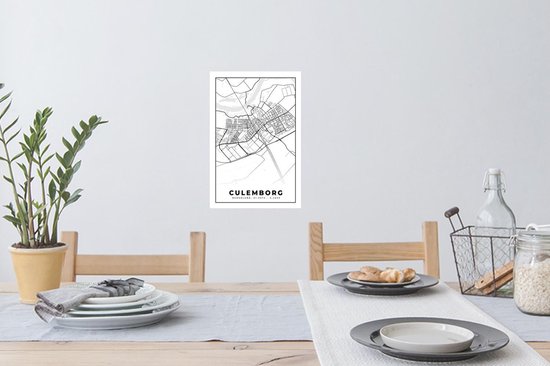 Muurstickers - Sticker Folie - Kaart - Culemborg - Zwart - Wit - 20x30 cm - Plakfolie - Muurstickers Kinderkamer - Zelfklevend Behang - Zelfklevend behangpapier - Stickerfolie
