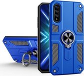 Voor Honor 9X Pro koolstofvezelpatroon pc + TPU-beschermhoes met ringhouder (donkerblauw)