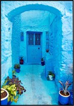 Poster van een mooie blauwe straat Morocco - 50x70 cm