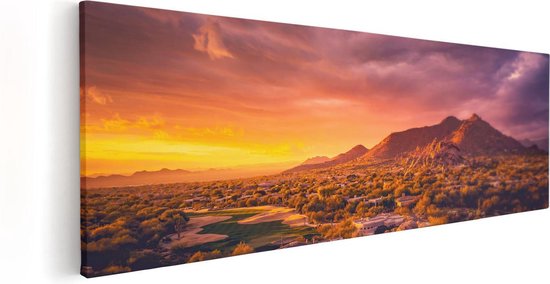 Artaza Canvas Schilderij Woestijn Landschap Met Zonsondergang  - 60x20 - Foto Op Canvas - Canvas Print