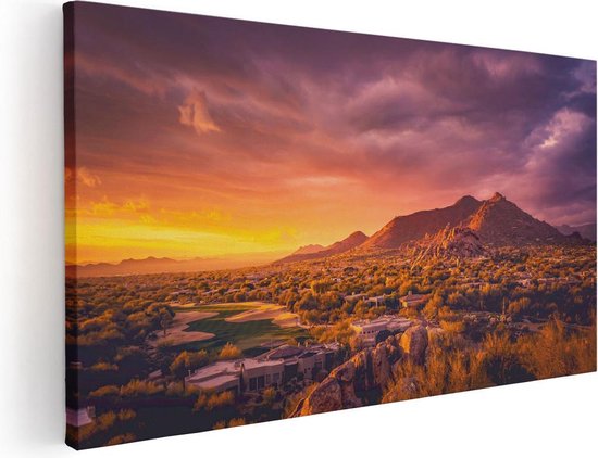 Artaza Canvas Schilderij Woestijn Landschap Met Zonsondergang  - 100x50 - Groot - Foto Op Canvas - Canvas Print