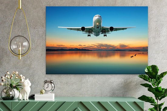 Artaza Peinture Sur Toile Avion Survolant Une Mer Colorée - 60x40 - Photo Sur Toile - Impression Sur Toile