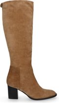 Manfield - Dames - Hoge beige laarzen met hak - Maat 41