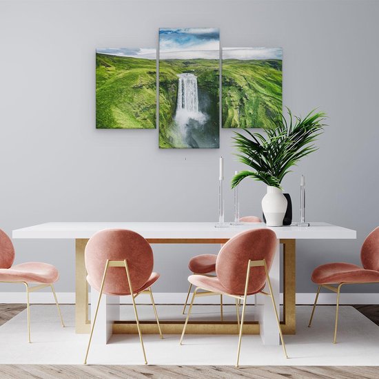 Artaza - Toile Peinture Triptyque - Cascade Dans Le Paysage Verdoyant - 90x60 - Photo Sur Toile - Impression Sur Toile