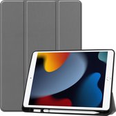 Tablet hoes voor iPad 2021 Hoes met Apple Pencil Houder & Auto Sleep/Wake functie - Tri-Fold book Case - 10.2 inch - Grijs