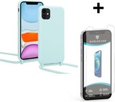 ShieldCase Magic Mint geschikt voor Apple iPhone 12 / 12 Pro - 6.1 inch hoesje met koord - mint + glazen Screen Protector