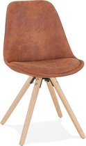 Alterego Comfortabele stoel 'HARRY' in bruine microfiber en poten in hout met natuurlijke afwerking