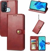 Voor OPPO Reno5 EEN Effen Kleur Lederen Gesp Telefoon Case met Lanyard & Fotolijst & Kaartsleuf & Portemonnee & Stand Functie (Rood)