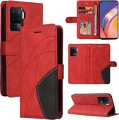 Voor OPPO A94 5G/4G/F19 Pro/A95 5G Dual-color splicing Horizontale Flip PU lederen tas met houder & kaartsleuven & portemonnee (rood)