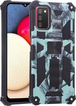 Voor Samsung Galaxy A03s Camouflage Armor Schokbestendig TPU + PC Magnetische beschermhoes met houder (Mintgroen)