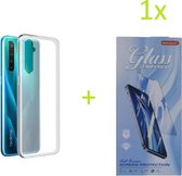 Hoesje Geschikt voor: REALME X50 5G Transparant TPU Silicone Soft Case + 1X Tempered Glass Screenprotector
