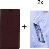 Sony Xperia 5 III - Bookcase Bruin - portemonee hoesje met 2 stuks Glas Screen protector