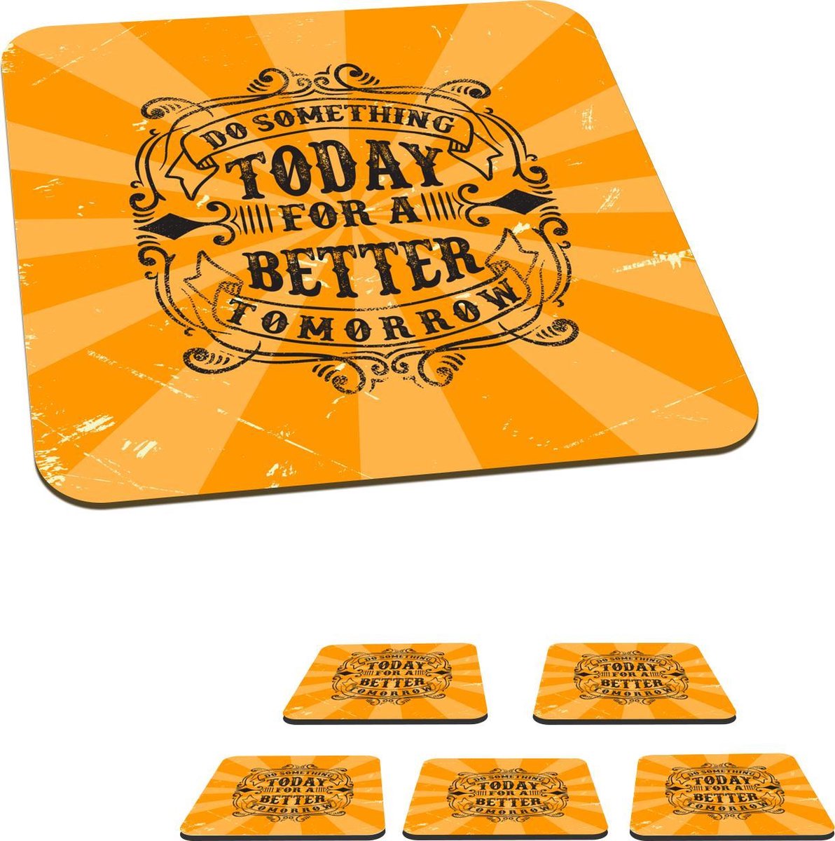 Onderzetters voor glazen - Vintage - Design - Tekst - 10x10 cm - Glasonderzetters - 6 stuks