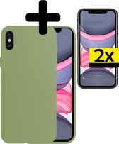 Hoes voor iPhone X Hoesje Groen Siliconen Case Met 2x Screenprotector - Hoes voor iPhone X Hoesje Hoes met 2x Screenprotector - Groen