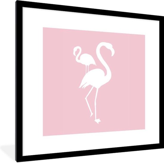 Fotolijst incl. Poster - Flamingo - Wit - Illustratie - 40x40 cm - Posterlijst